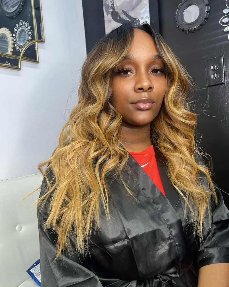 Beachy Waves with Curtain Bangs