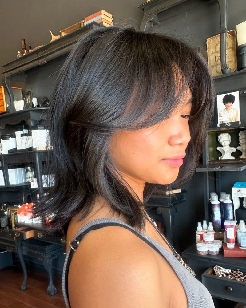 Layered Lob with Curtain Bangs