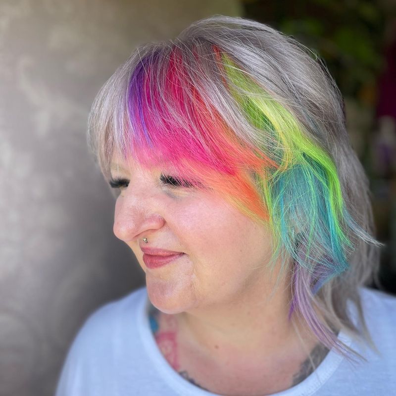 Silver Shag With Rainbow Highlights