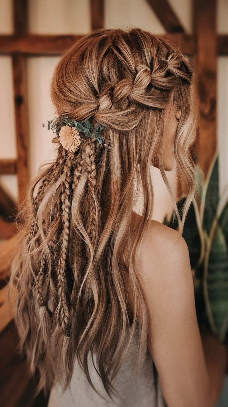 Loose Boho Waves with Braided Accent