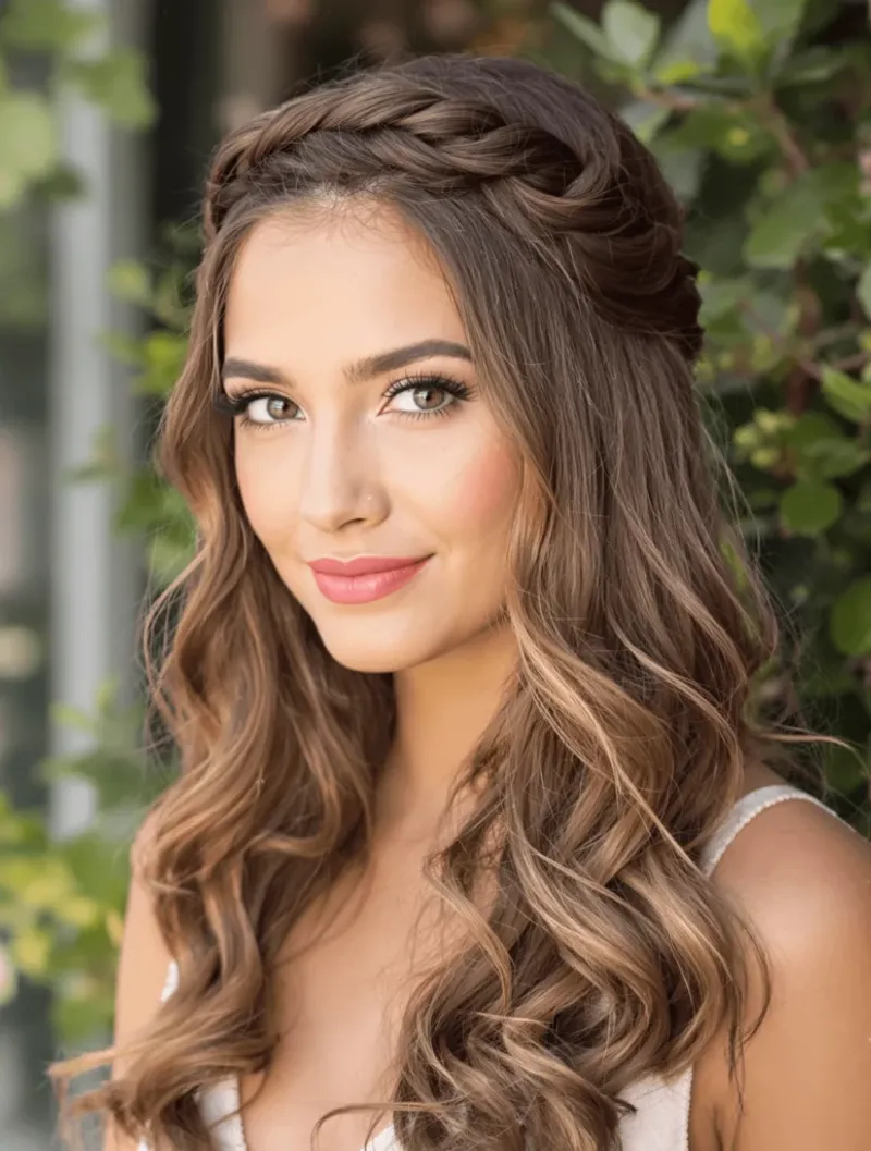 Half-Up Crown with Cascading Waves