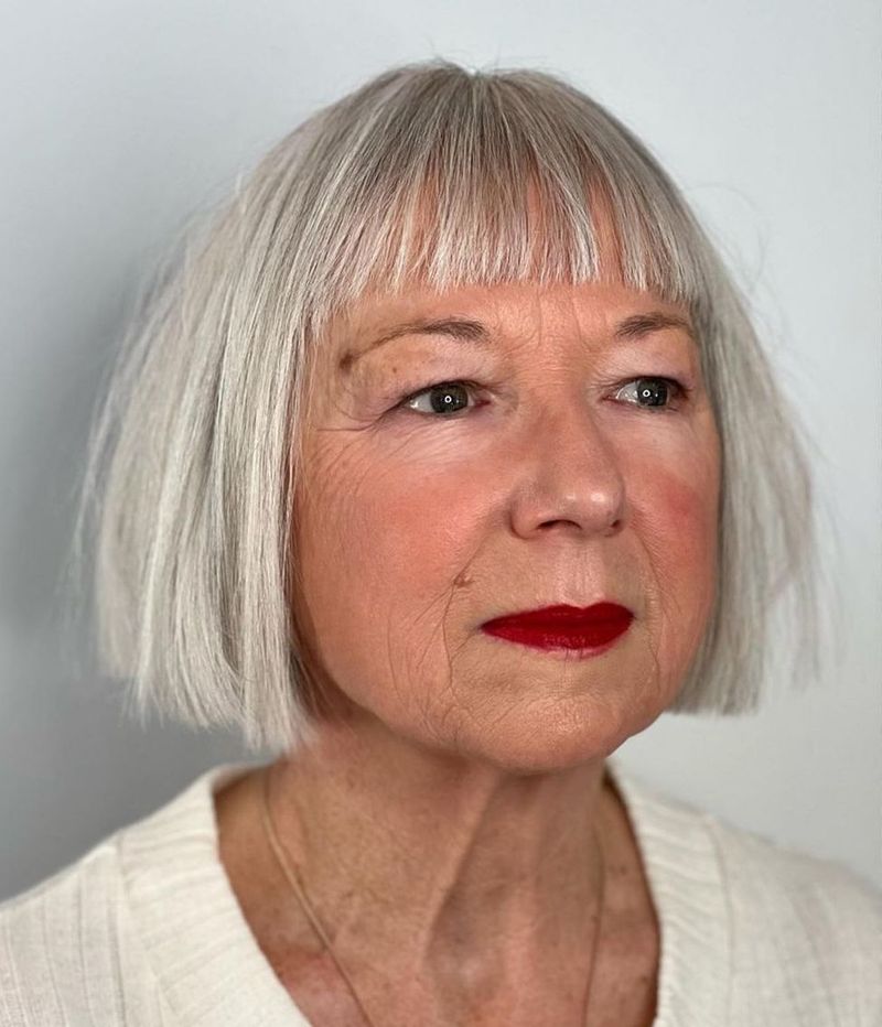 Choppy Silver Bob With Baby Bangs