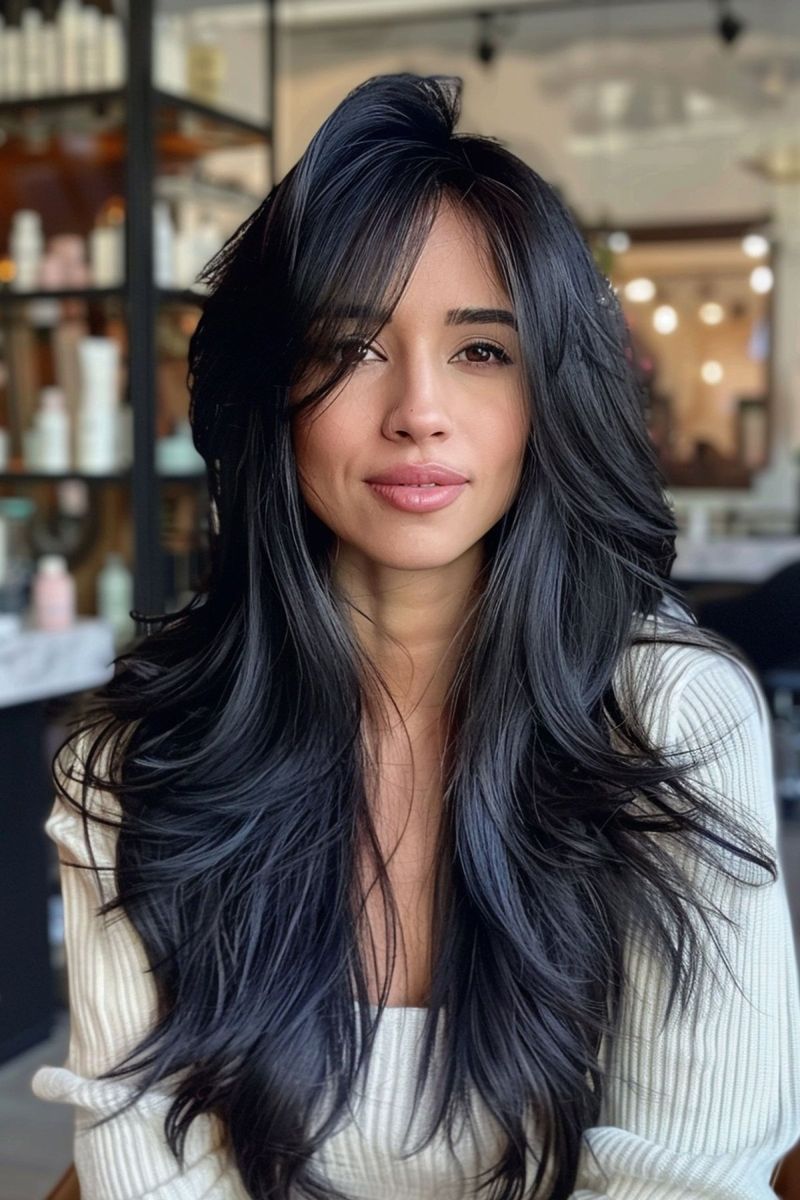 Long Layers with Side-Swept Bangs