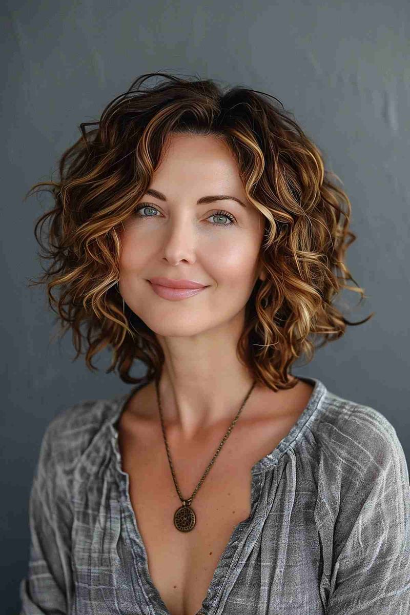 Soft Curly Crop with Highlights