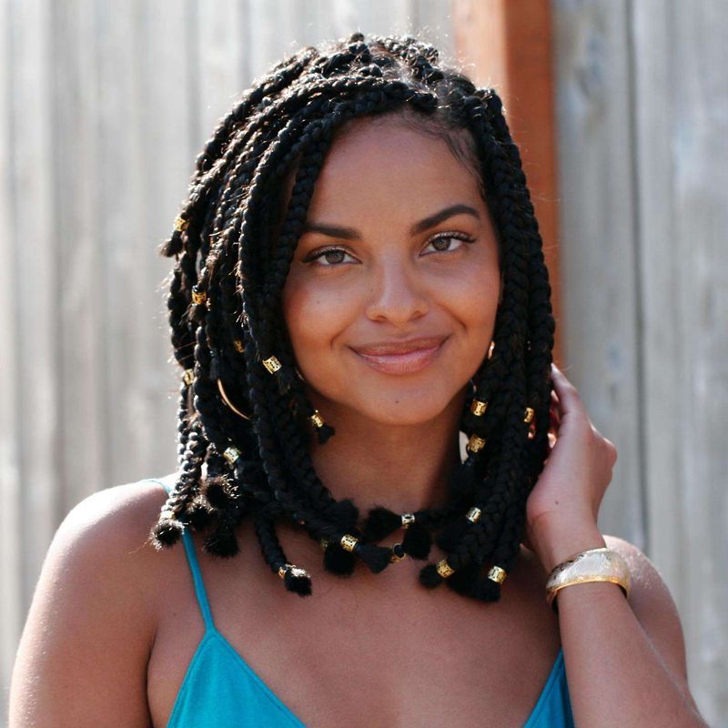 Side-Swept Braided Bob with Metallic Thread