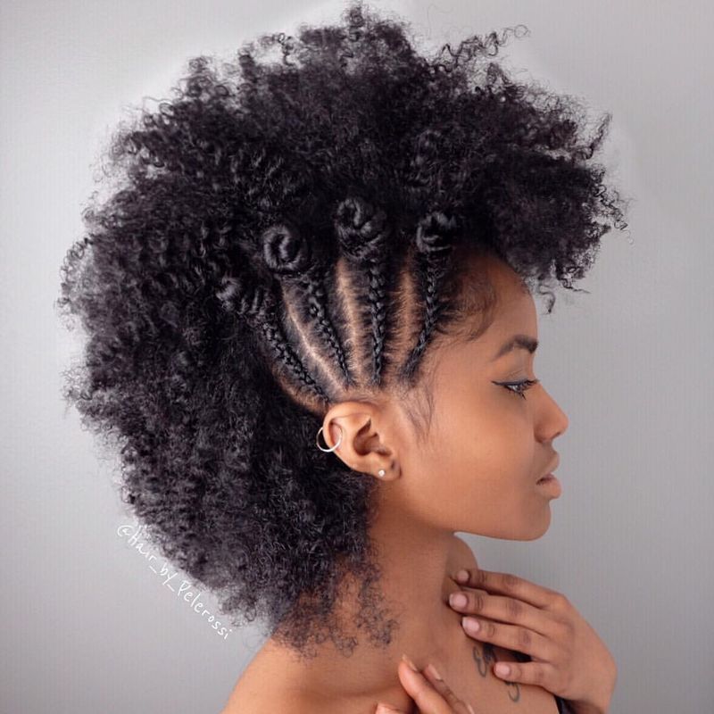 Side-Swept Bantu Knot Mohawk