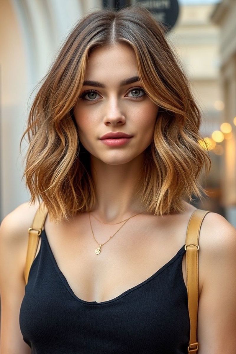 Layered Bob with Beach Waves