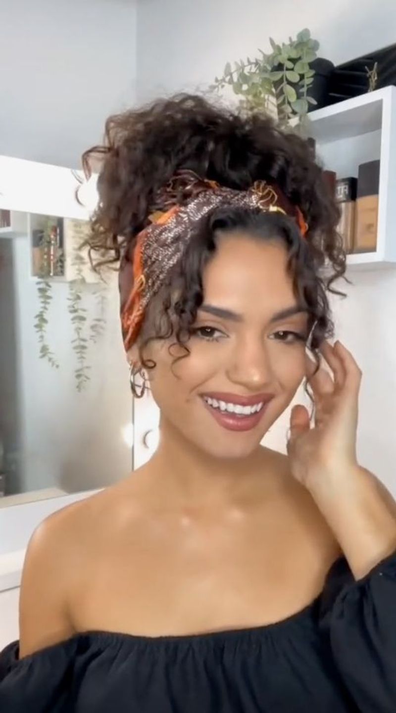 Curly Top Knot with Scarf